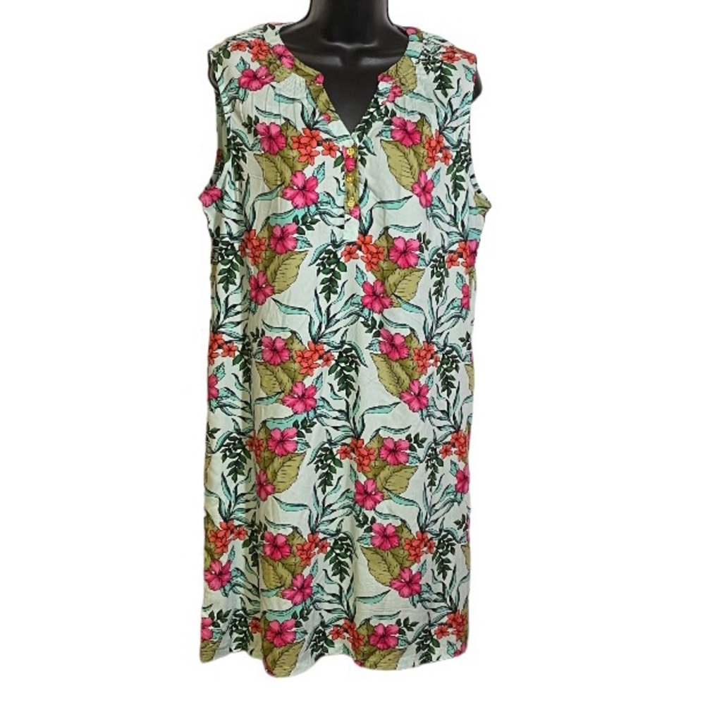 Caribbean Joe Mini Dress Sleeveless Tropical Floral Print Lightweight Size Large